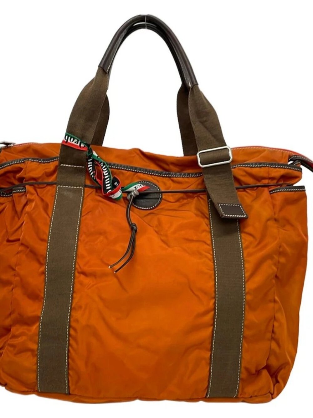 OROBIANCO Orange Dark Brown Nylon Leather Shoulder Bag